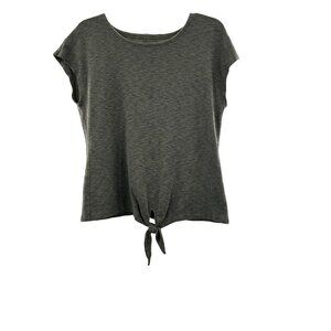 T by Talbots Women's Short Sleeve Tie Front Green/Black Striped Top Small